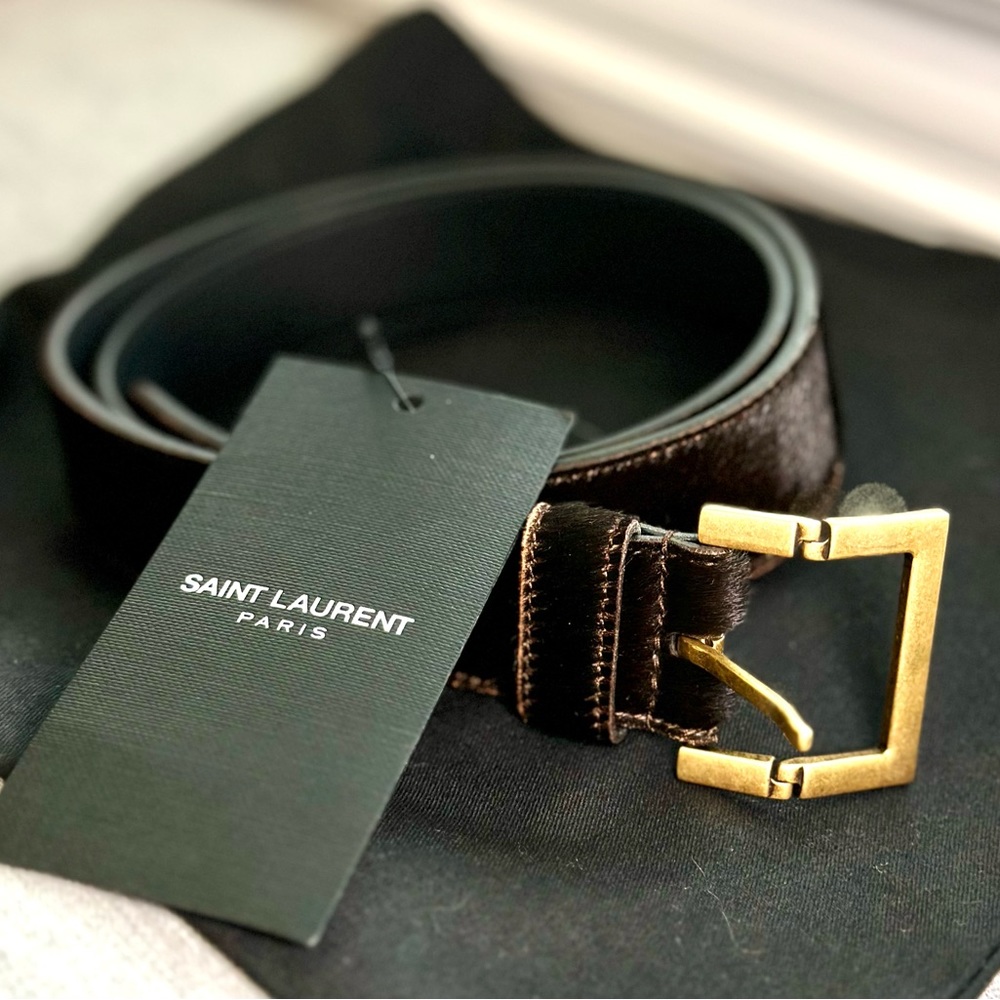 NWT Saint Laurent Pony Hair Belt Brown | size 80cm (32) | YSL Belt